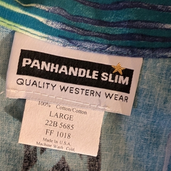 Blue and Green Western Patterned Button-Up Shirt - Picture 4 of 6